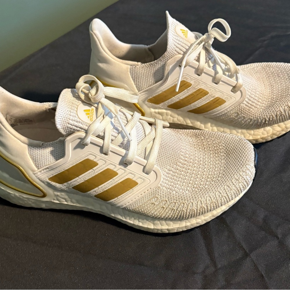 Adidas Ultra Boost White with Gold Stripes